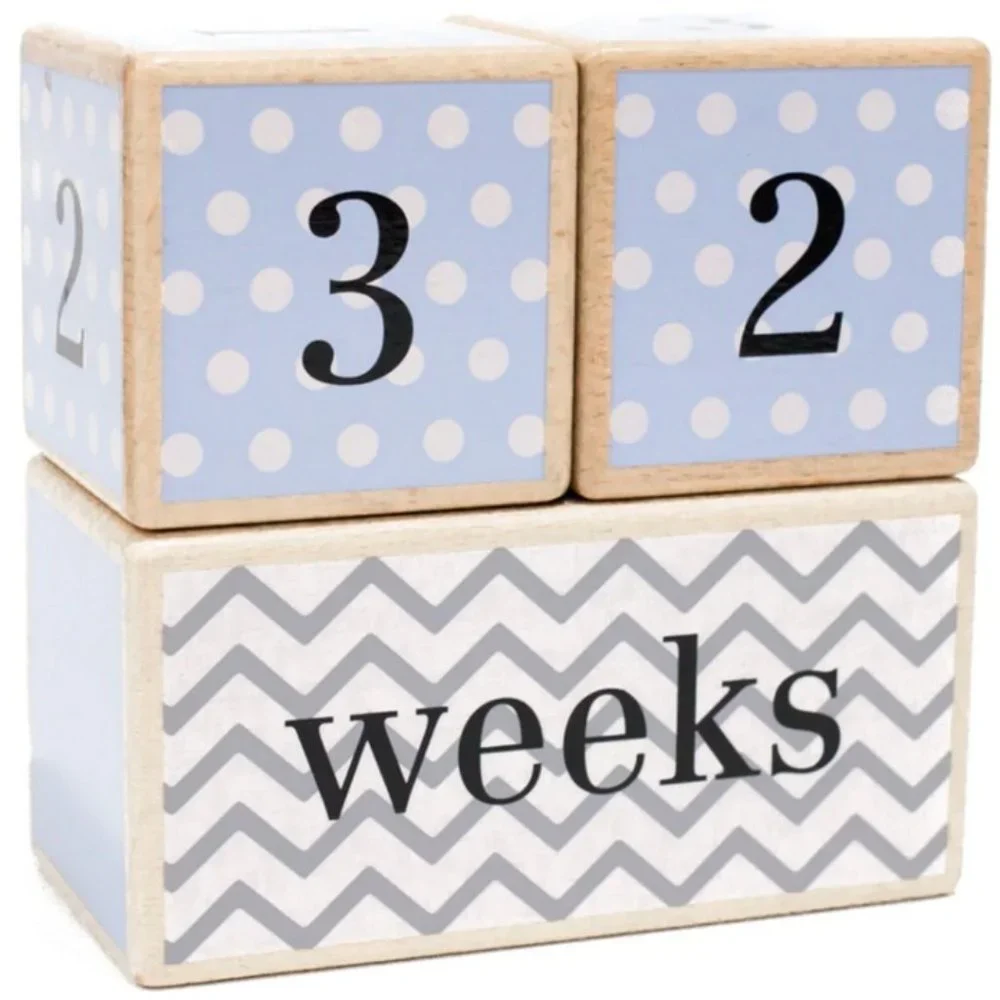 Blue Wooden Milestone Age Blocks - Baby, Pregnancy, Birthday Photos